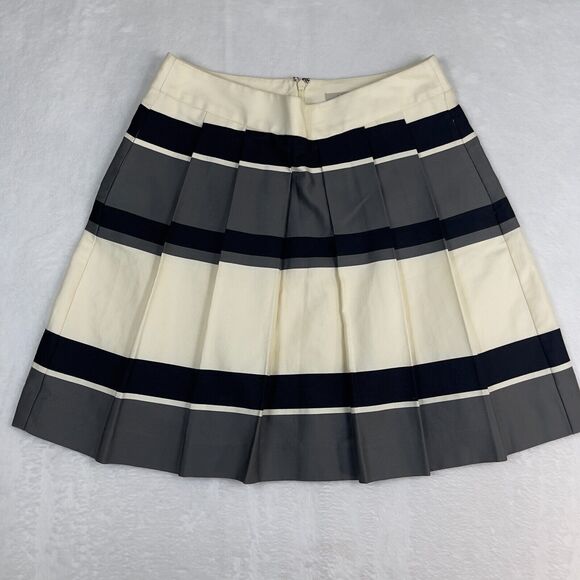 Ann Taylor LOFT Skirt Womens Sz 2P A-Line Pleated Black Gray Cream Stripe Lined - Picture 1 of 16